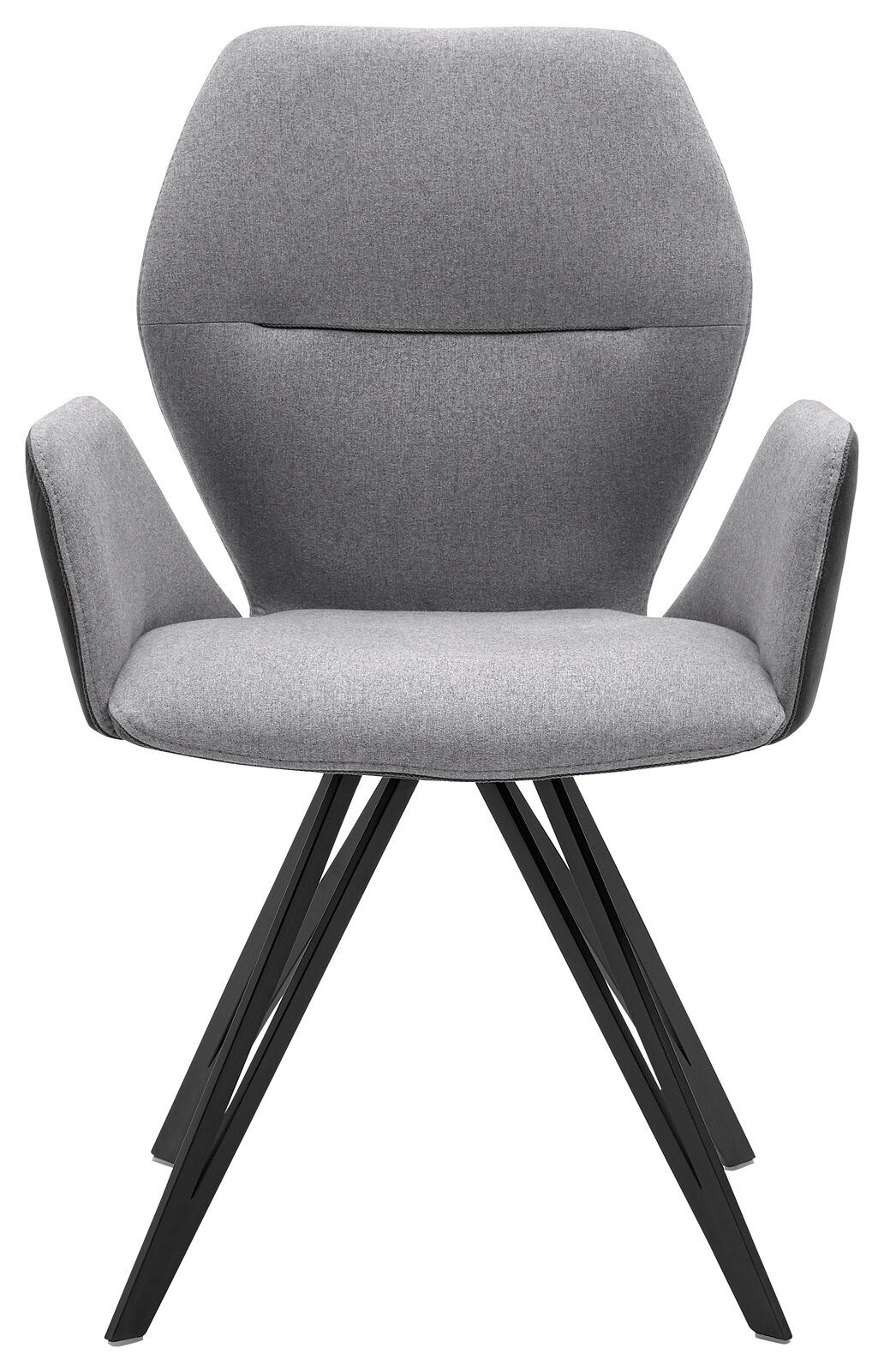 Grauer Armlehnenstuhl mit modernem Design, Vorderansicht