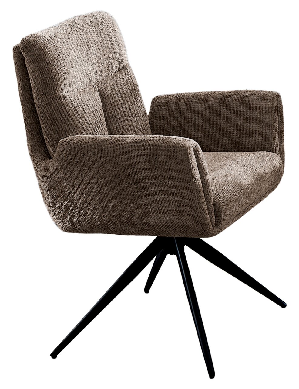 Landscape Stuhl STP1 COLMAR Moderner brauner Stuhl mit Armlehnen und schwarzem Metallgestell, seitliche Perspektive