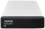Frontale Ansicht der Tempur Viscomatratze Explorer mit schwarzem Rand und weißer Oberfläche.