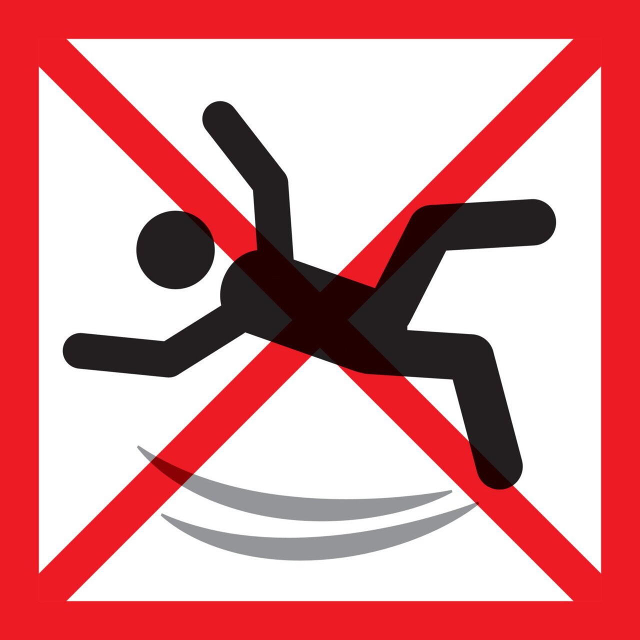 Symbol eines durchgestrichenen rutschenden Menschen, rote Umrandung, Draufsicht