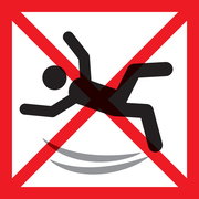 Symbol eines durchgestrichenen rutschenden Menschen, rote Umrandung, Draufsicht