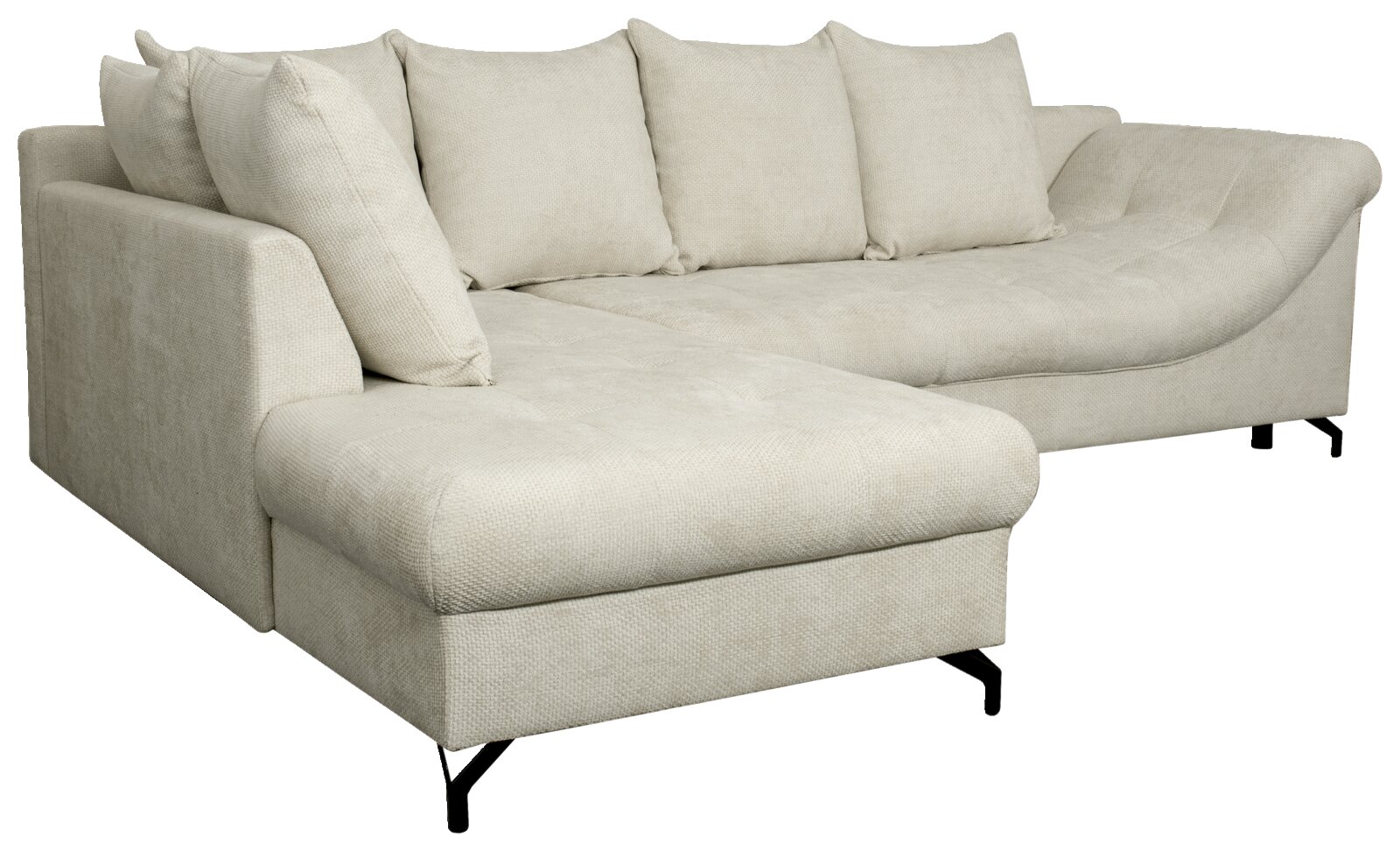 Beige Ecksofa mit Ottomane links, Vorderansicht