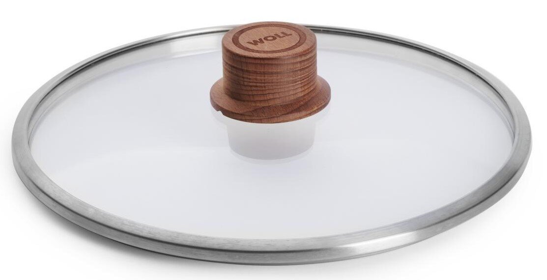 Glasdeckel mit Holzgriff, seitliche Perspektive