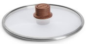 Glasdeckel mit Holzgriff, seitliche Perspektive
