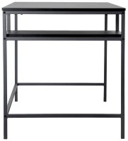 Moderner Schreibtisch aus Metall mit minimalistischem Design, frontal betrachtet.