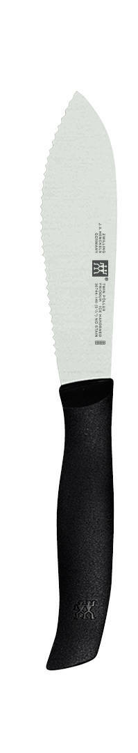 Brötchenmesser TWIN GRIP mit schwarzem Griff und gezackter Klinge, seitliche Ansicht
