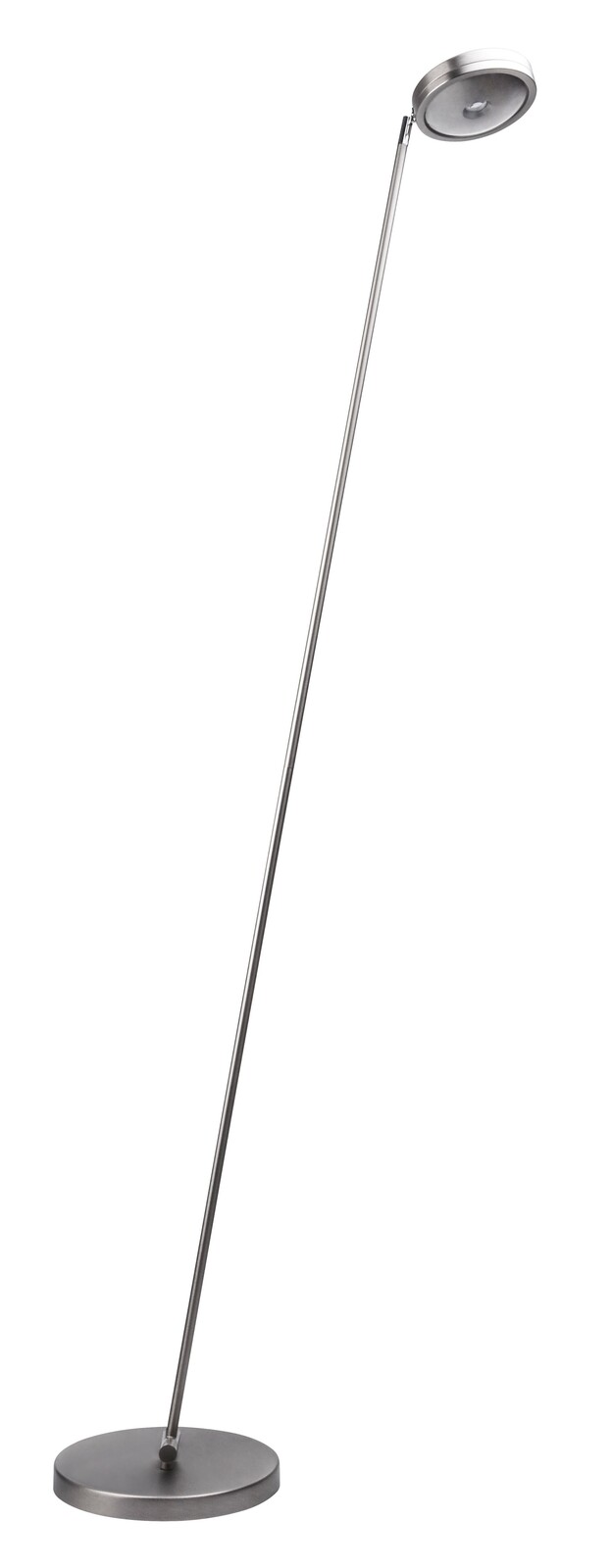 Megatron LED-Stehleuchte OTTICA STANDO Moderne LED-Stehleuchte OTTICA STANDO in seitlicher Perspektive mit schlankem, geneigtem Design und rundem Lampenkopf.