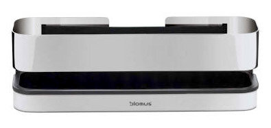 Moderner, polierter Duschkorb aus Edelstahl, frontal abgebildet, ideal zur Aufbewahrung von Duschutensilien.