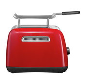 Roter Kitchen Aid Toaster, Rückansicht mit Hebel und Lüftungsschlitzen