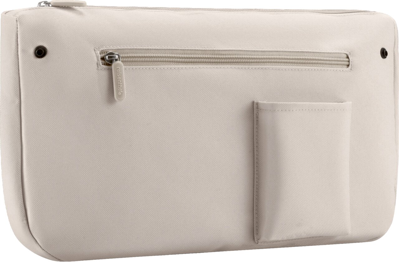 Hellbeige Reisenthel-Organizer-/Tasche aus Stoff mit Reißverschlussfach und aufgesetzter Tasche, Frontansicht vor weißem Hintergrund