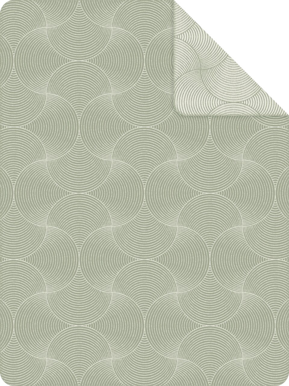 Jacquard Decke 150x200cm mit kreisförmigem Muster in Grün- und Weißtönen, Draufsicht