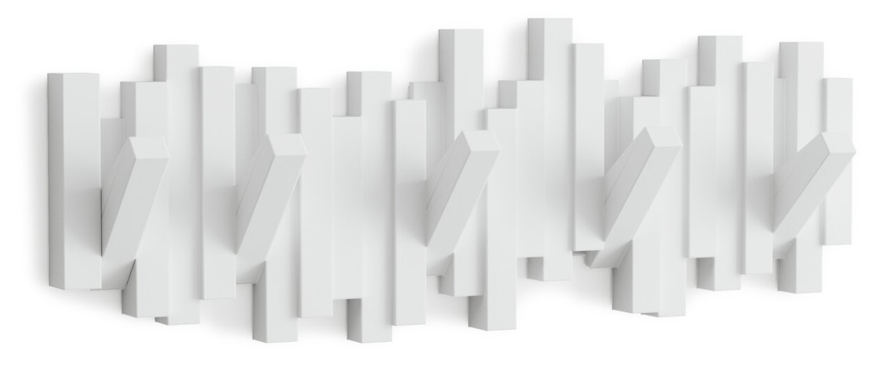 Moderne Wandgarderobe mit geometrischem Design, seitliche Perspektive