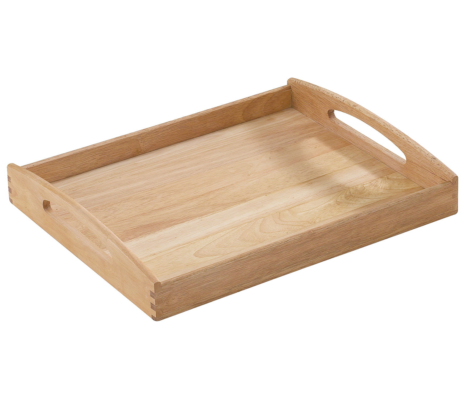 Holztablett, rechteckig, naturfarben, mit Griffen, Perspektive von schräg oben