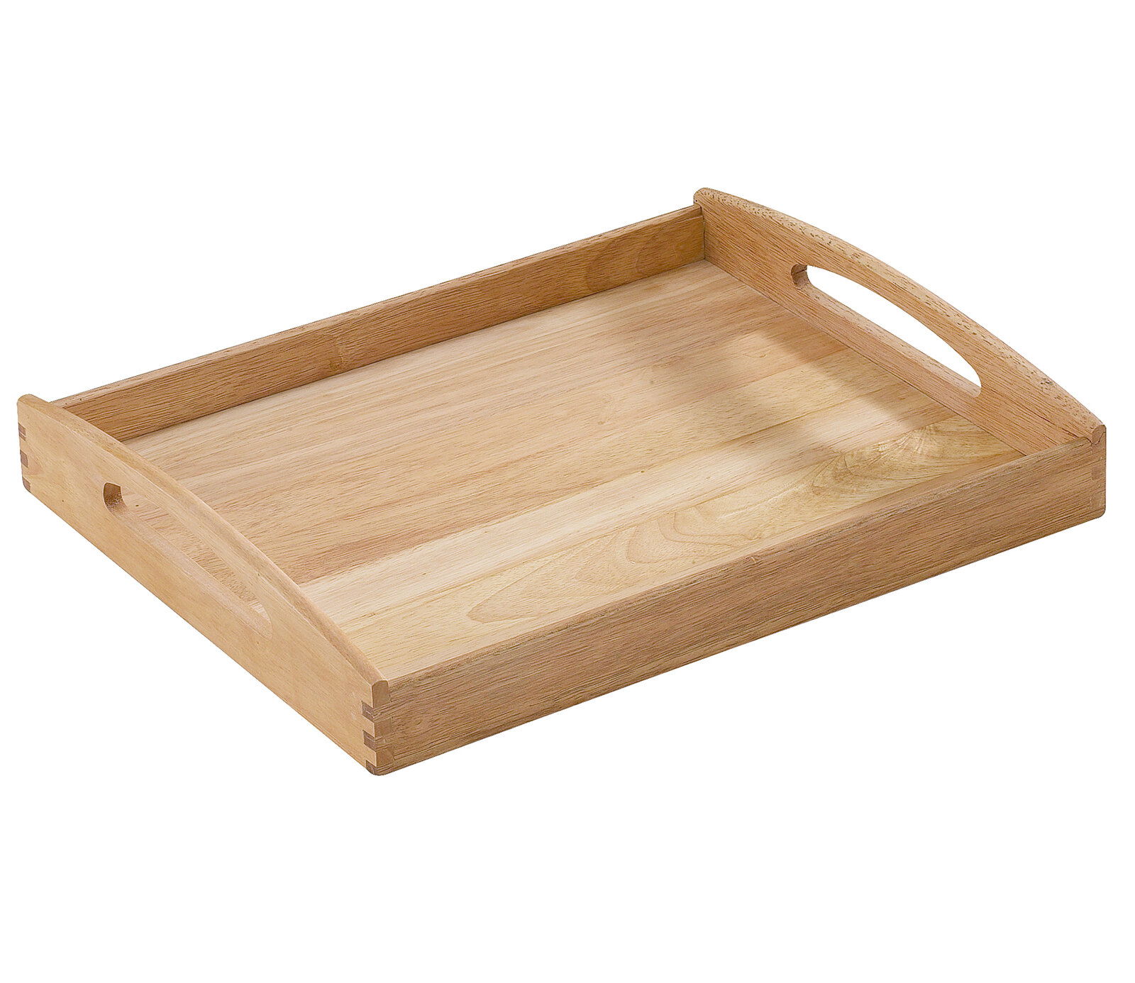 Holztablett, rechteckig, naturfarben, mit Griffen, Perspektive von schräg oben