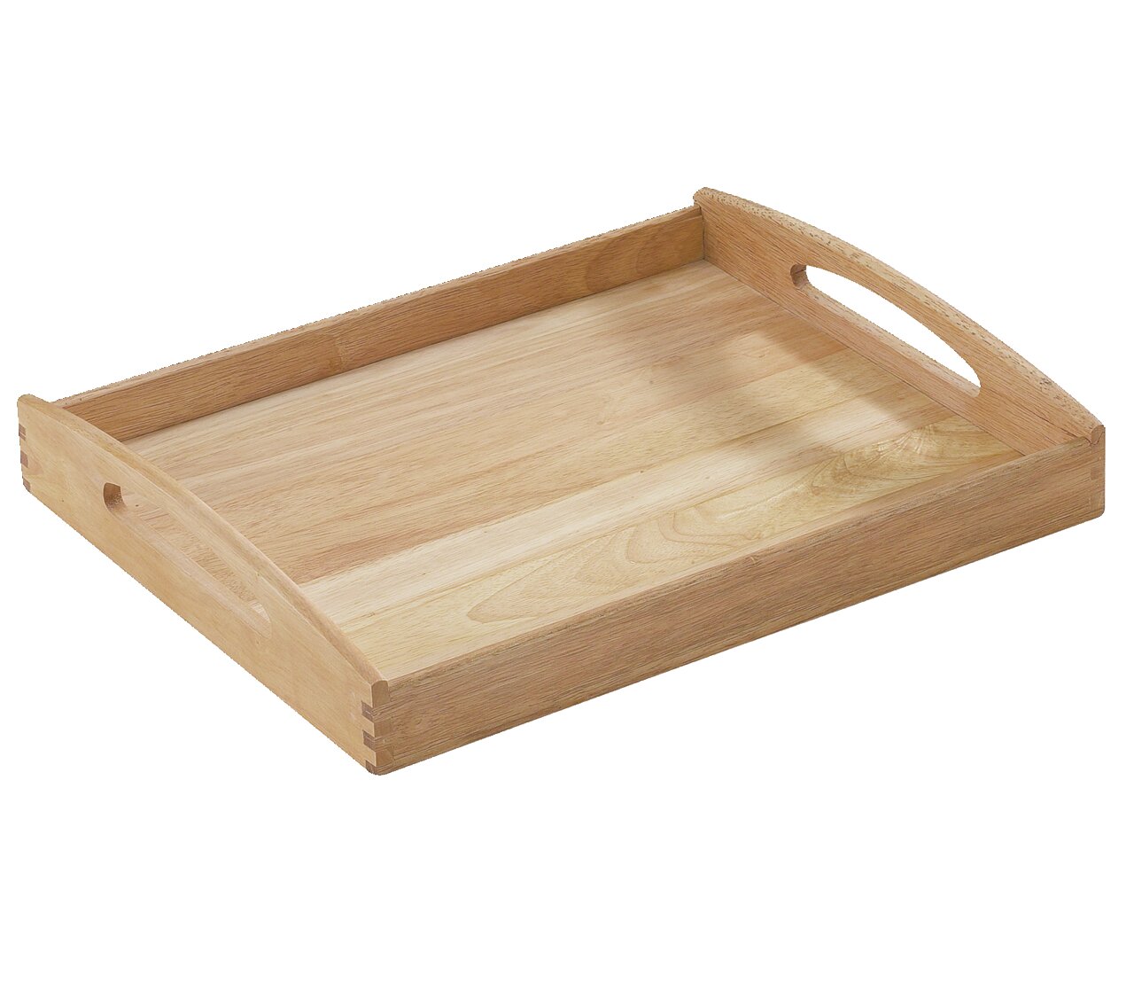 Holztablett, rechteckig, naturfarben, mit Griffen, Perspektive von schräg oben