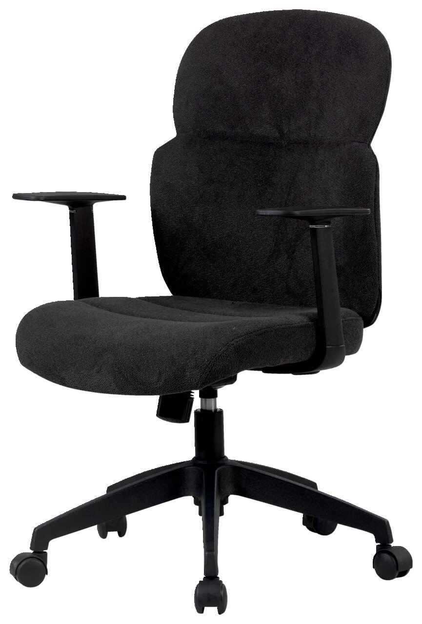 Schwarzer Drehstuhl mit Armlehnen, seitliche Perspektive