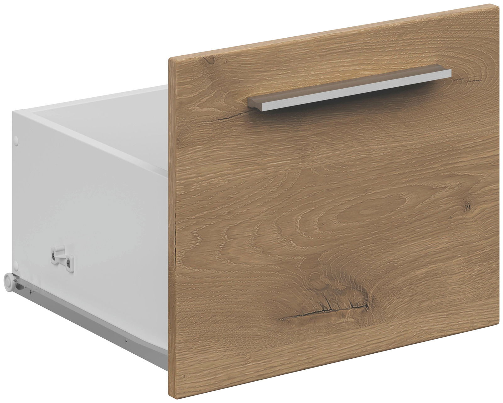 Voleo Schublade CONNECT Holzoptik-Schublade mit Metallgriff, seitliche Perspektive