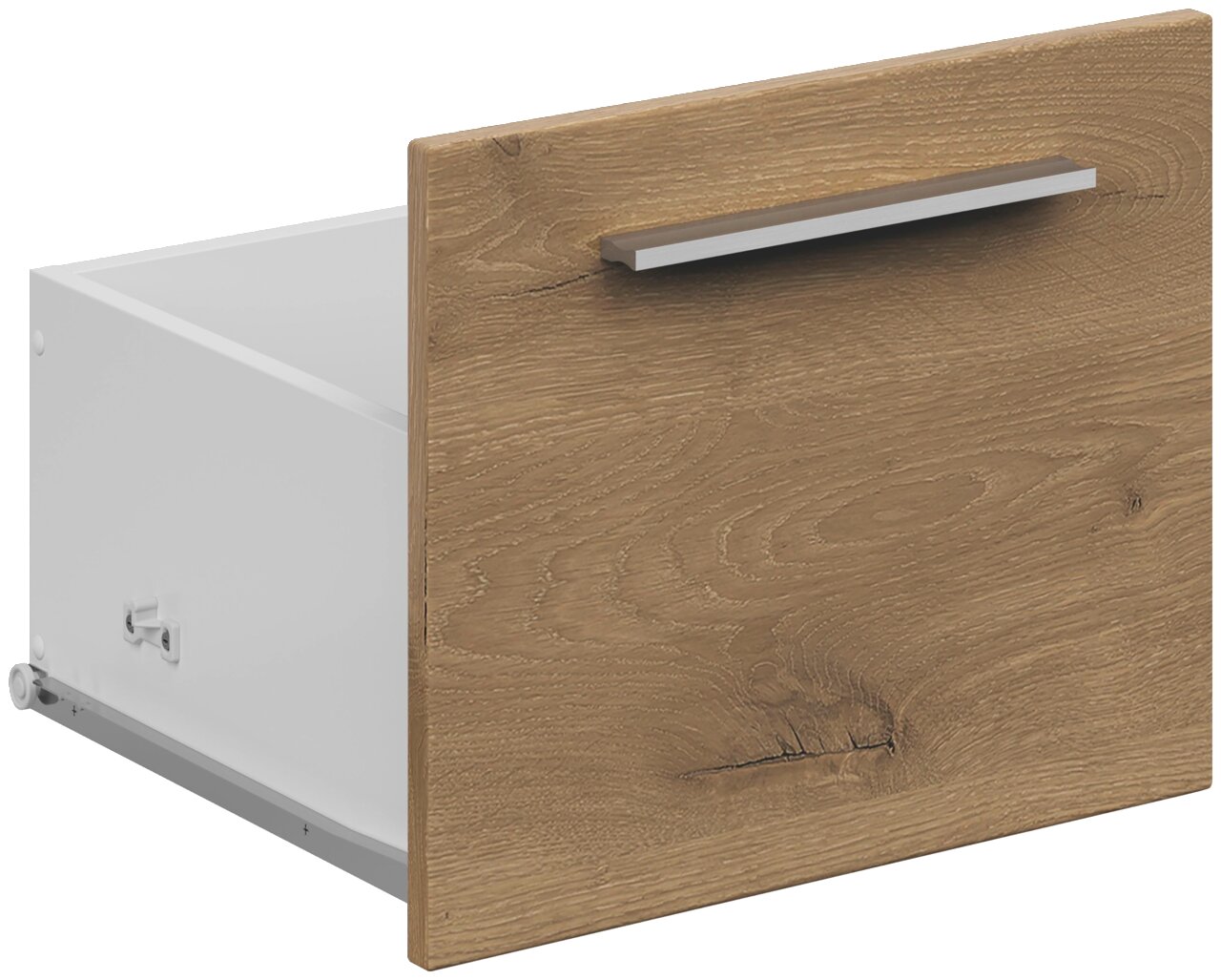 Voleo Schublade CONNECT Holzoptik-Schublade mit Metallgriff, seitliche Perspektive