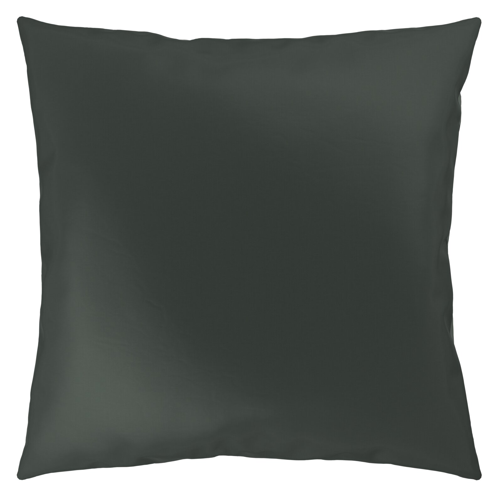 Dunkelgrauer Kissenbezug in quadratischer Form, frontal fotografiert.