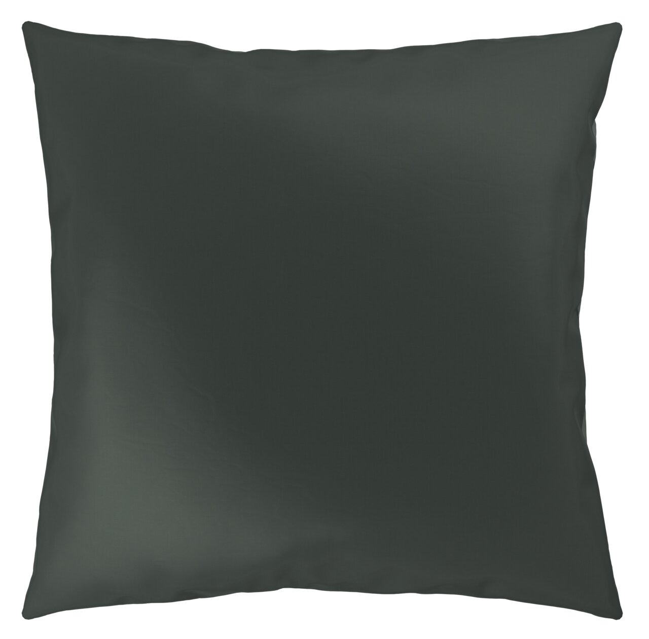 Dunkelgrauer Kissenbezug in quadratischer Form, frontal fotografiert.
