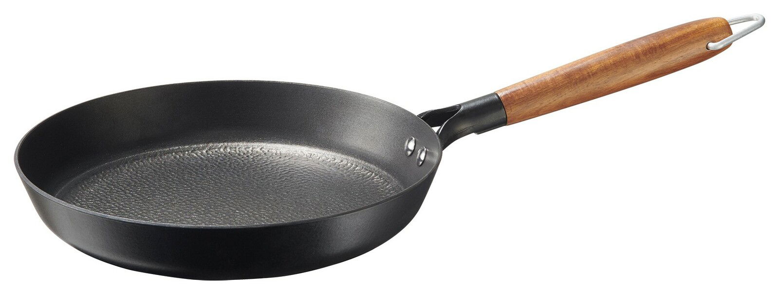 Bratpfanne COUNTRY, 28 cm, schwarze Pfanne mit Holzgriff, seitliche Perspektive