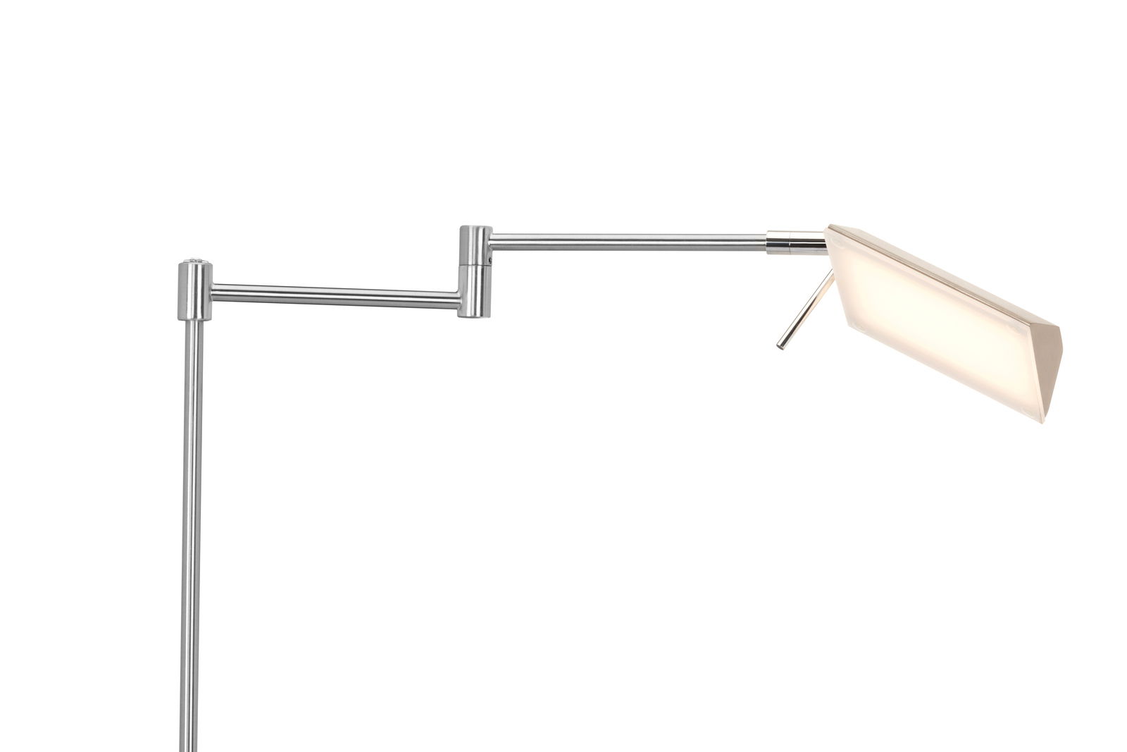 LED-Deckenfluter mit verstellbarem Arm und rechteckigem Lampenschirm, seitliche Perspektive