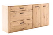 Holz-Sideboard mit drei Schubladen und zwei Türen, seitliche Perspektive