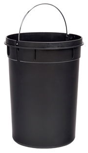 Schwarzer Treteimer mit 12 Litern Fassungsvermögen, frontal fotografiert.