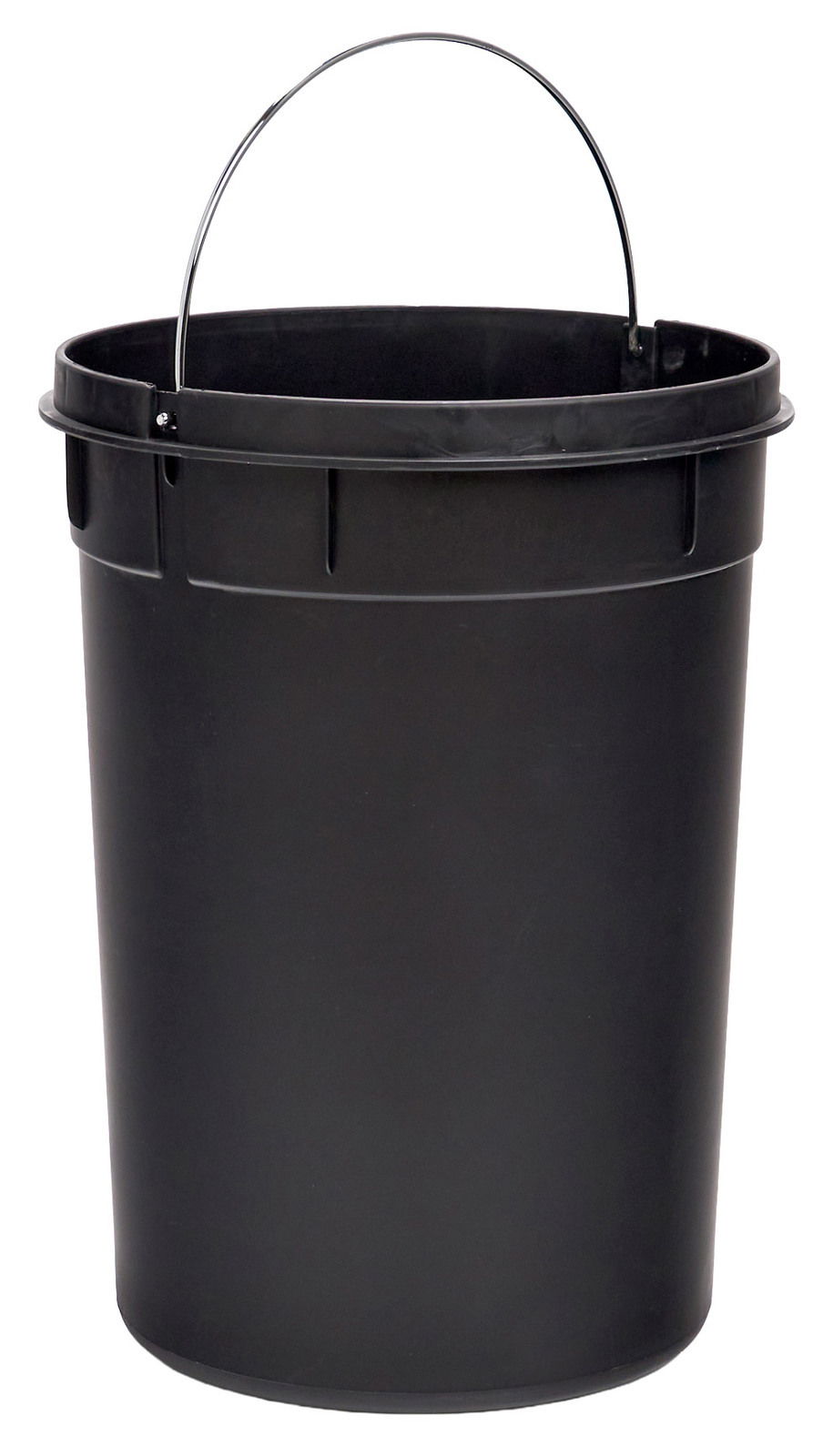 Schwarzer Treteimer mit 12 Litern Fassungsvermögen, frontal fotografiert.