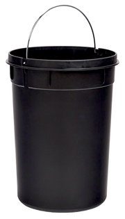 Schwarzer Treteimer mit 12 Litern Fassungsvermögen, frontal fotografiert.