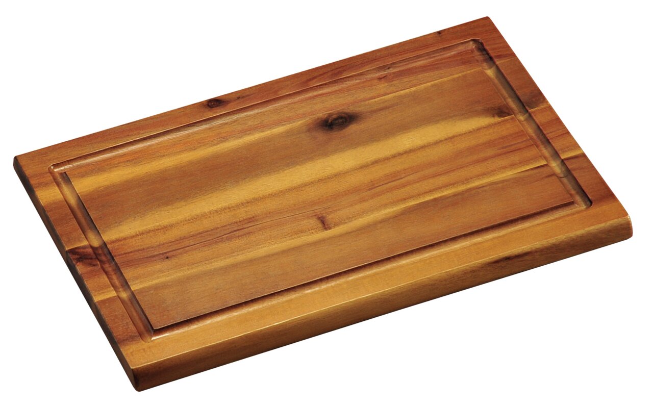Homeware Tranchierbrett Tranchierbrett aus Akazienholz mit Saftrille, schräg von oben fotografiert