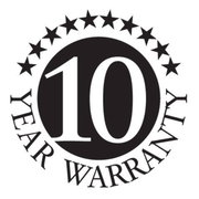 10 jaar garantie-zegel, zwart-wit, versierd met sterren, vooraanzicht