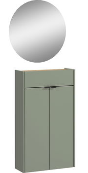 Garderobe Set mit rundem Spiegel und grünem Schrank, Frontalansicht