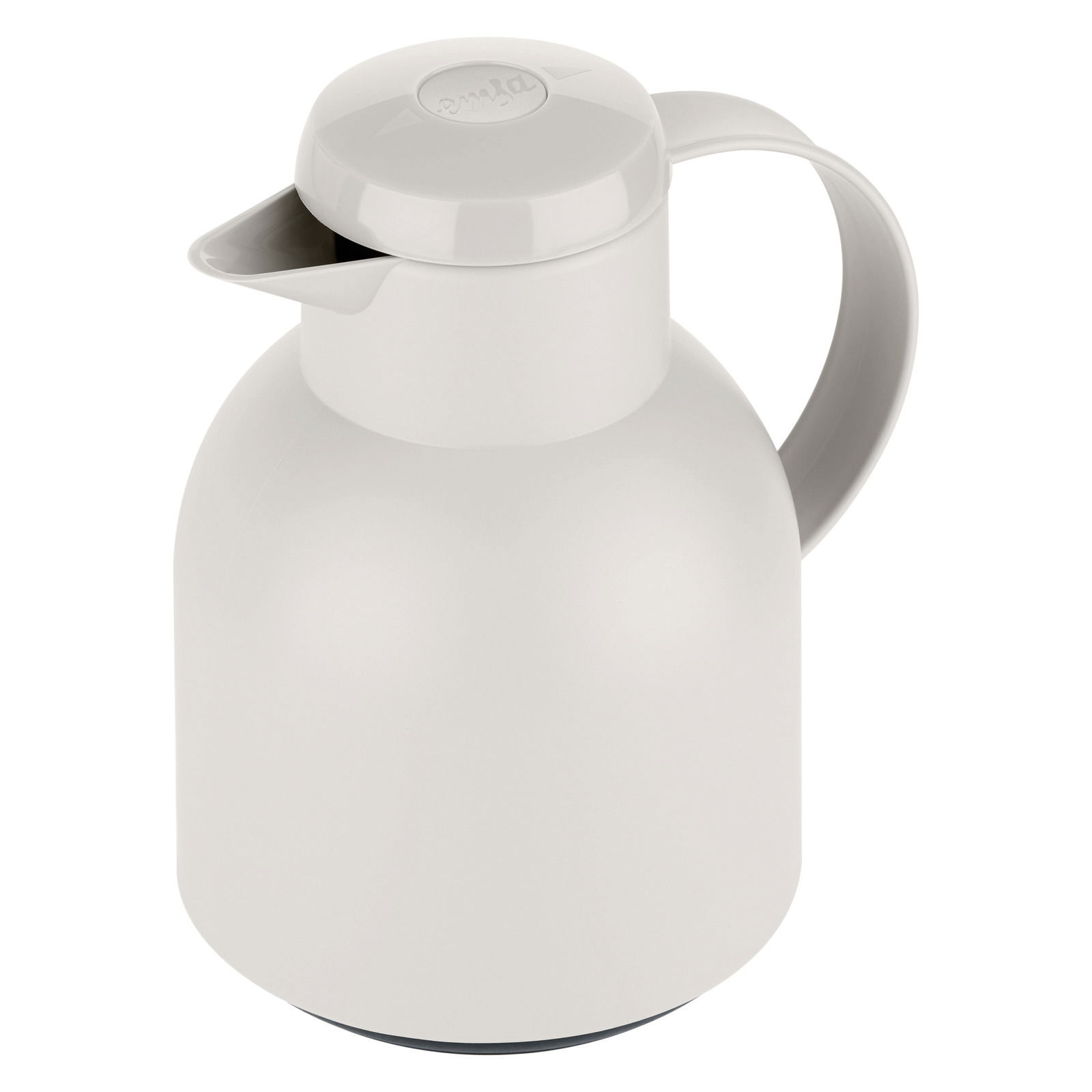 Graue Isolierkanne SAMBA 1L mit ergonomischem Griff, seitliche Perspektive