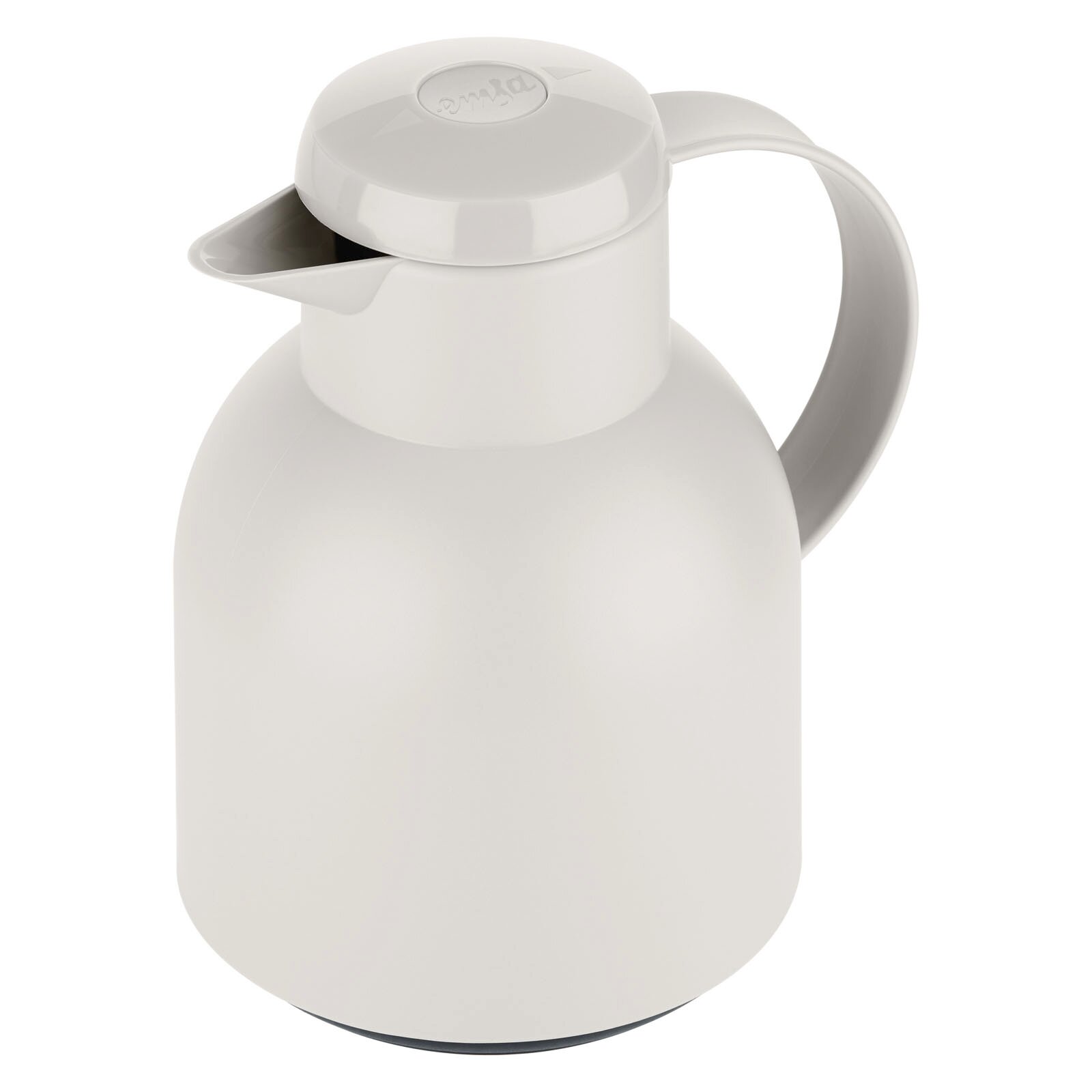 Graue Isolierkanne SAMBA 1L mit ergonomischem Griff, seitliche Perspektive