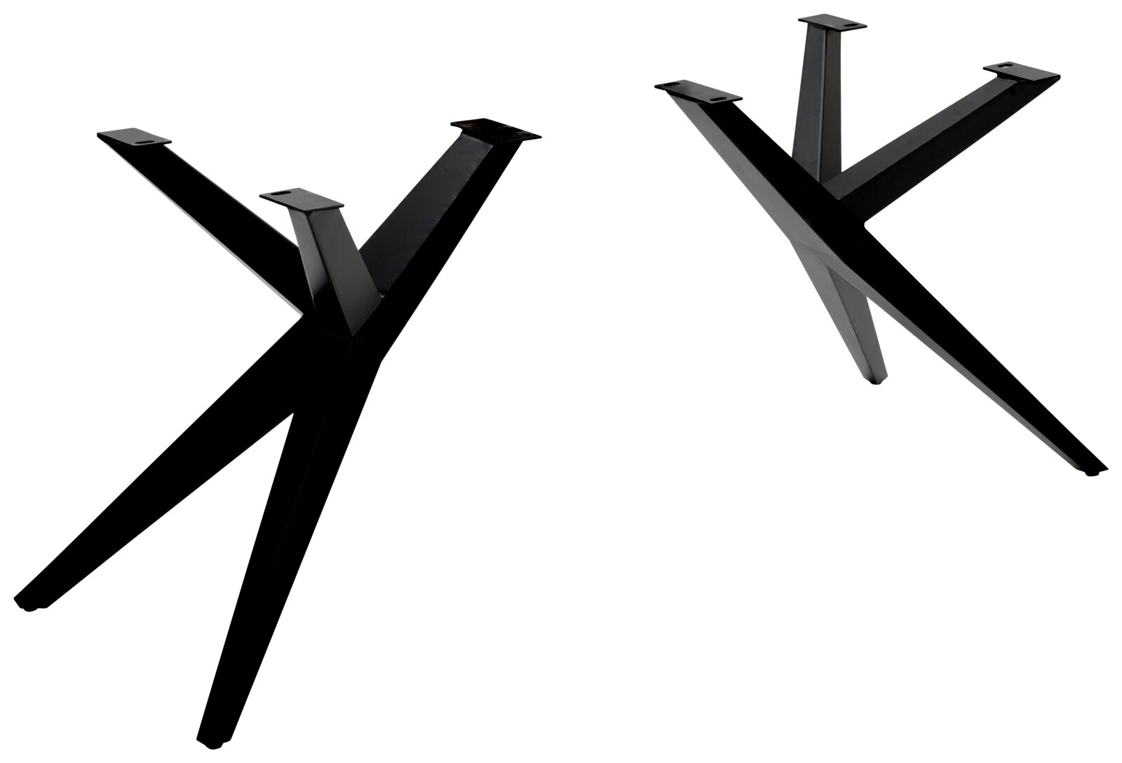 Schwarze Metalltischbeine in X-Form, seitliche Perspektive