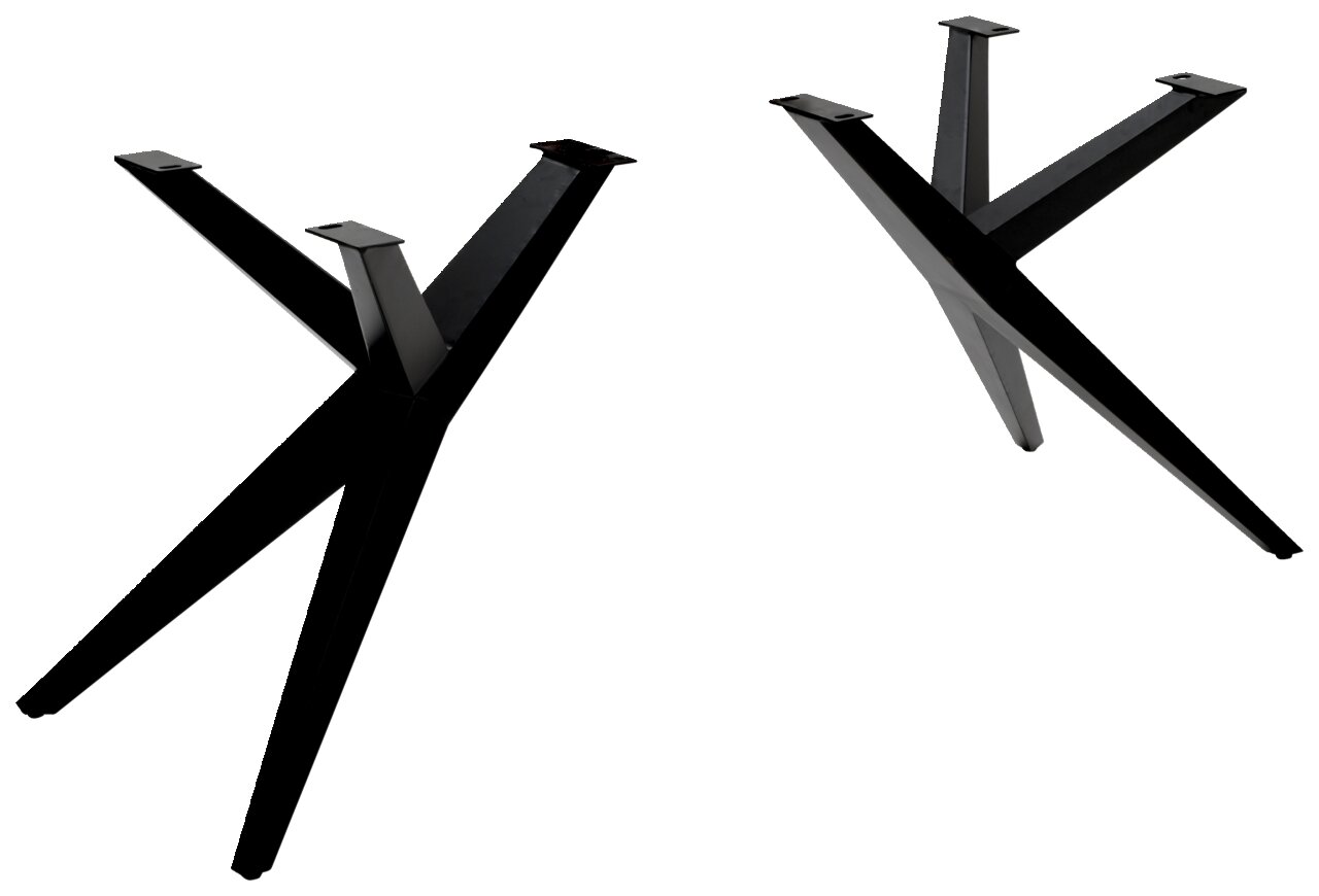 Schwarze Metalltischbeine in X-Form, seitliche Perspektive
