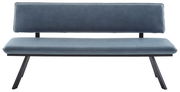 Moderne Sitzbank in Blau mit schwarzem Metallgestell, Vorderansicht