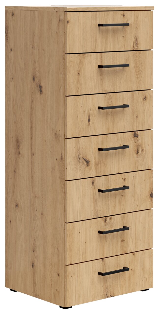 Carryhome Kommode MULTISTAURAUM Holzkommode mit sieben Schubladen und schwarzen Griffen, seitliche Perspektive