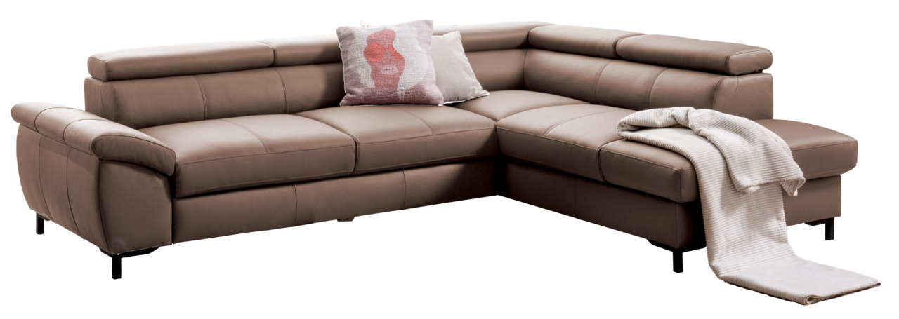 Stylife Ecksofa LENO 2.0 Braune Eckgarnitur mit Kissen und Decke, seitliche Perspektive