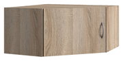 Holzfarbener Aufsatz für Eckschrank mit Türgriff, perspektivisch von vorne rechts betrachtet