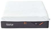 Viscomatratze 100x200 firm von vorne, mit weißem Obermaterial und grauem Seitenbezug, Markenname TEMPUR sichtbar.