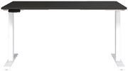 Moderner E-Schreibtisch 140x80 cm mit schwarzer Tischplatte und weißen Beinen, Frontalansicht