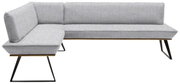 Graue Eckbank mit modernem Design, Metallbeinen und Stoffbezug, seitliche Perspektive