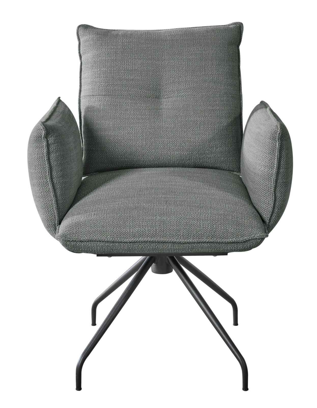 Moderner grüner Sessel mit Metallbeinen, Frontalansicht