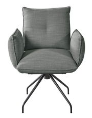 Moderner grüner Sessel mit Metallbeinen, Frontalansicht