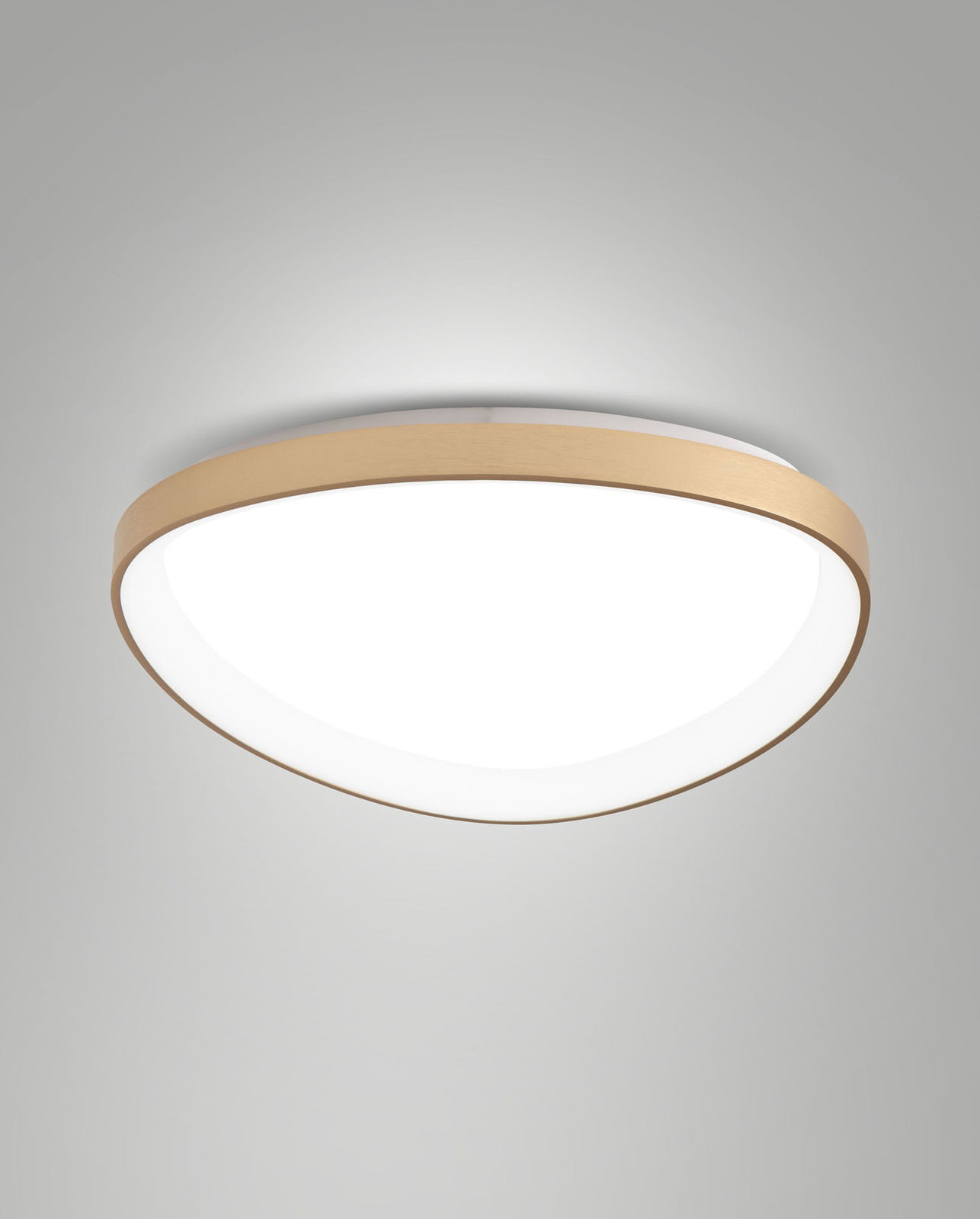 Moderne LED-Deckenleuchte mit Holzrahmen, seitliche Perspektive