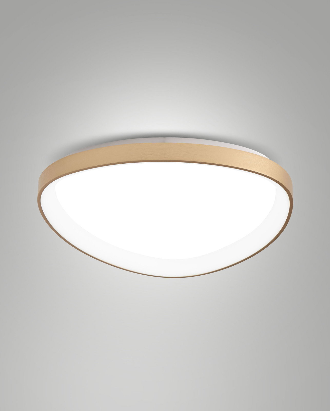 Moderne LED-Deckenleuchte mit Holzrahmen, seitliche Perspektive