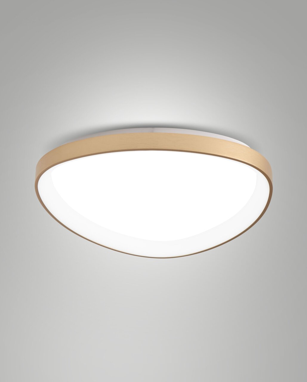 Moderne LED-Deckenleuchte mit Holzrahmen, seitliche Perspektive