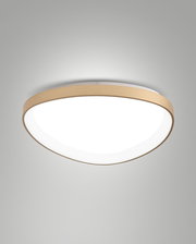 Moderne LED-Deckenleuchte mit Holzrahmen, seitliche Perspektive